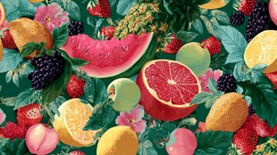 缤纷水果花卉图案背景图