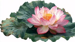 娇艳盛开的荷花与荷叶