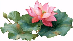 娇艳盛开的荷花与荷叶