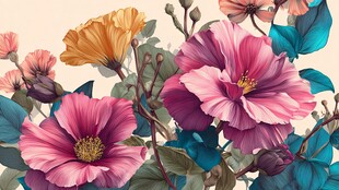 缤纷花卉插画 绽放自然美