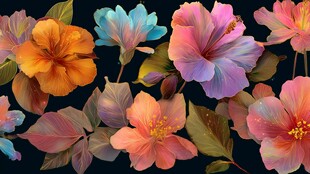 多彩扶桑花绽放美丽图景