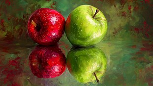 红青苹果的光影艺术画面