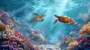 海龟畅游多彩海底世界