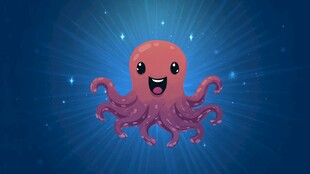 可爱章鱼在蓝色背景中微笑