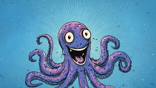 欢乐紫色章鱼的海底萌态