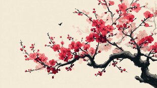 红梅枝头俏 飞鸟相伴