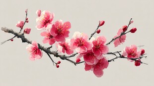 娇艳盛开的粉色梅花枝