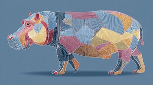 彩色几何拼接风格河马插画