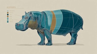 立体拼接风河马插画设计