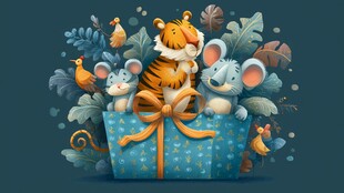 老虎与小鼠共栖礼物盒中