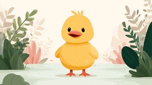 可爱小黄鸭置身绿植间