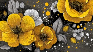 黄色花卉抽象艺术插画