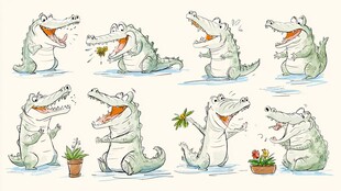 可爱鳄鱼的多样趣味姿态