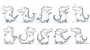 可爱卡通鳄鱼的多样姿态