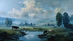 田园牧歌 溪边悠然的牛群