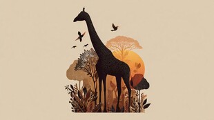 夕阳下的长颈鹿与自然景观