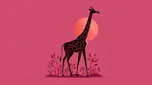 粉色背景下的长颈鹿剪影