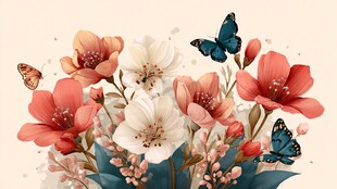 缤纷花卉与灵动蝴蝶