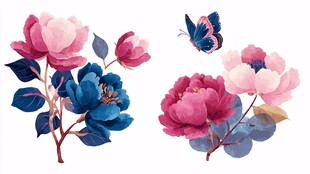 梦幻花卉与灵动蝴蝶图案