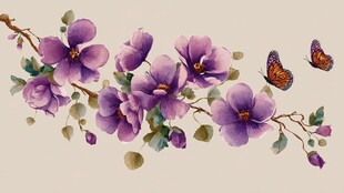 紫花蝴蝶装饰画精美图案