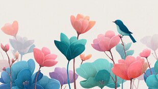 花丛中栖息的小鸟