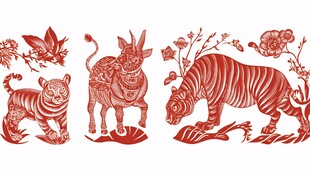 剪纸风虎牛花鸟图案集合