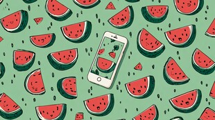 手机与西瓜的清新插画