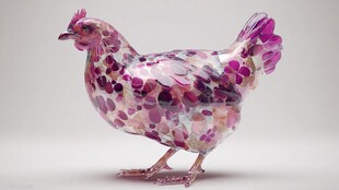 彩色玻璃母鸡雕塑艺术品