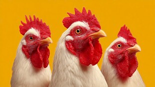 三只公鸡的特写