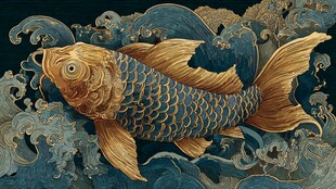 金鲤游于碧波祥云间