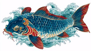 锦鲤跃浪图