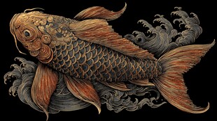 金鳞锦鲤游于浪涛之间