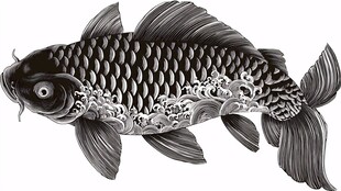 中式黑白锦鲤图案插画