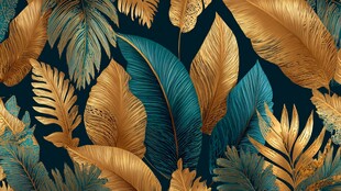 金色热带植物无缝图案背景