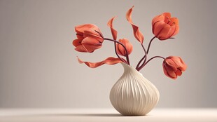 白色花瓶中的艳丽红郁金香