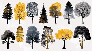 多样树木插画集合