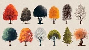 多样树木的秋日姿态展示