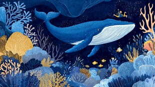 梦幻深海中的蓝鲸遨游
