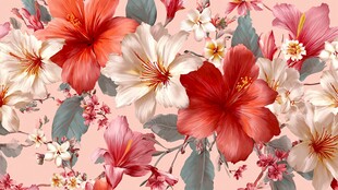 粉色背景的绚烂花卉图案