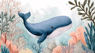 海底鲸鱼与多彩珊瑚景观