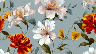 花卉图案 多彩花朵与绿叶