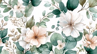 清新花卉绿叶无缝图案