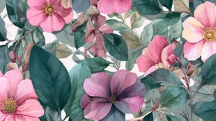 浪漫粉色花卉植物图案