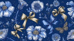 蓝底花卉蝴蝶结精美图案