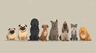 一排可爱的卡通宠物犬