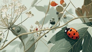 瓢虫栖于繁茂植物间