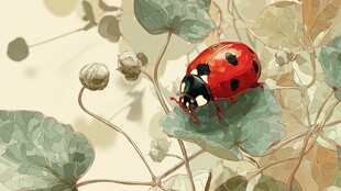 瓢虫栖息于绿叶之上