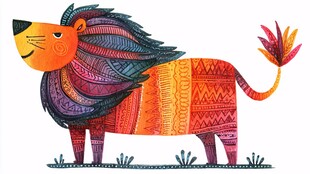 彩色花纹卡通狮子插画