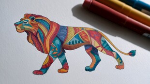 彩色手绘狮子插画作品