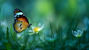 蝶栖小花间 绿意盎然景